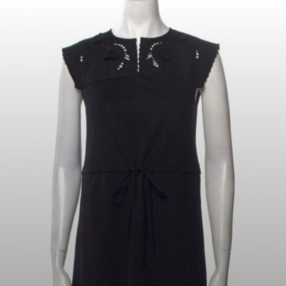 SEE BY CHLOE Cotton Yoke Step Hem Embroidery/Aplique Black KneeMid Dress XS $375 - Picture 8 of 15
